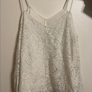 Cream strappy lace tank crop top